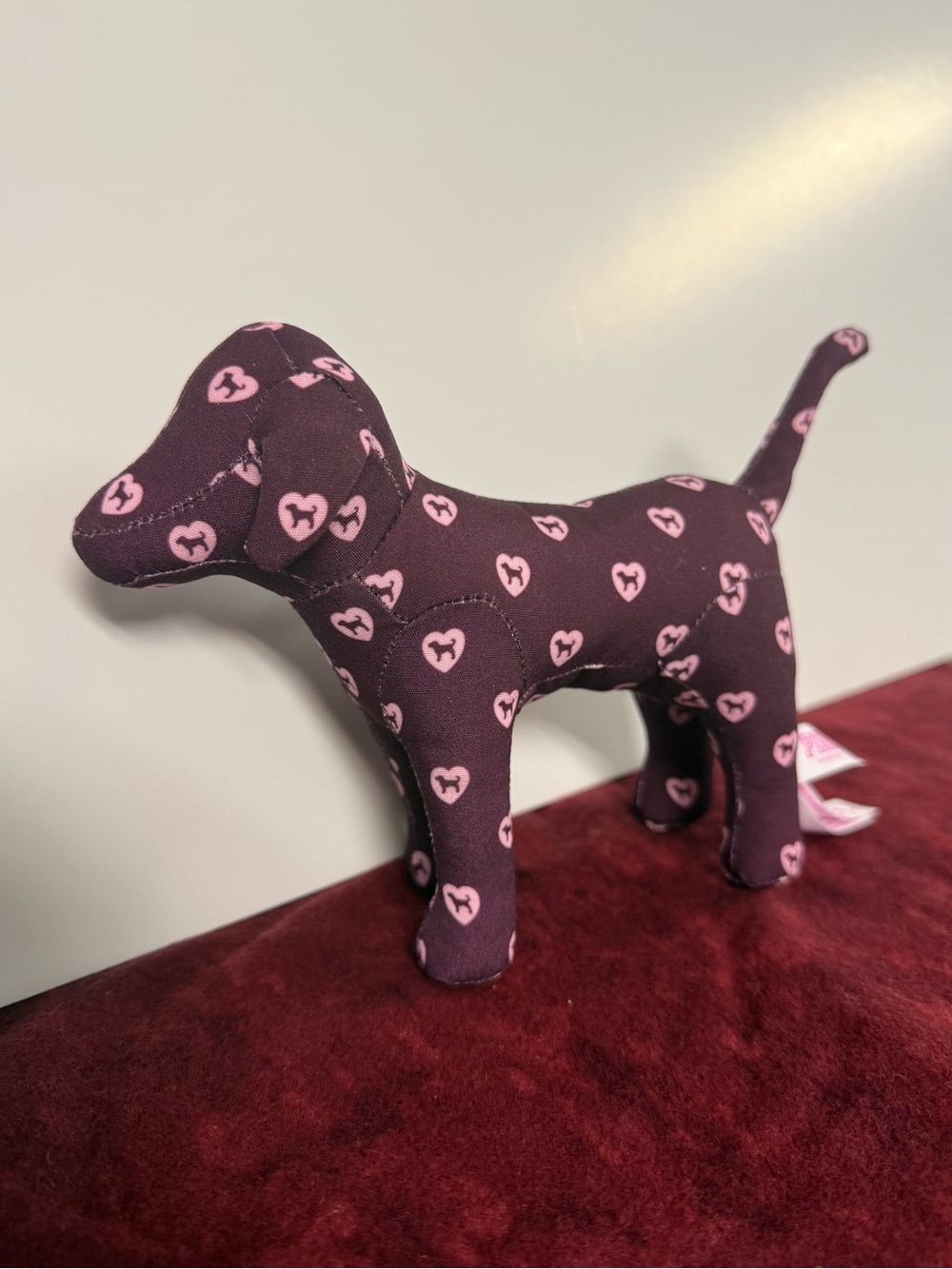 Victoria’s Secret PINK Dog Plush Stuffed Mascot Burgundy Pink Heart Logo